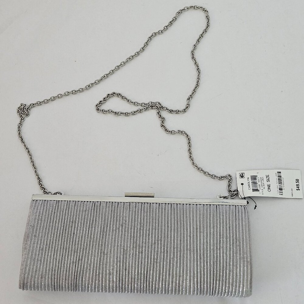 INC INTERNATIONAL CONCEPTS Carolyn Metallic Silver Lurex Small Women's Clutch Ev